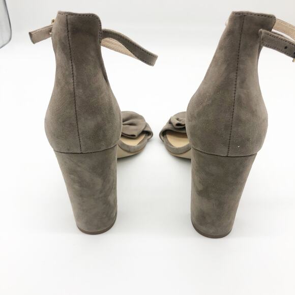 Kate Spade Paulette Bow Heels Size 11 Suede Block Tan Girly Ankle Strap - Picture 6 of 10